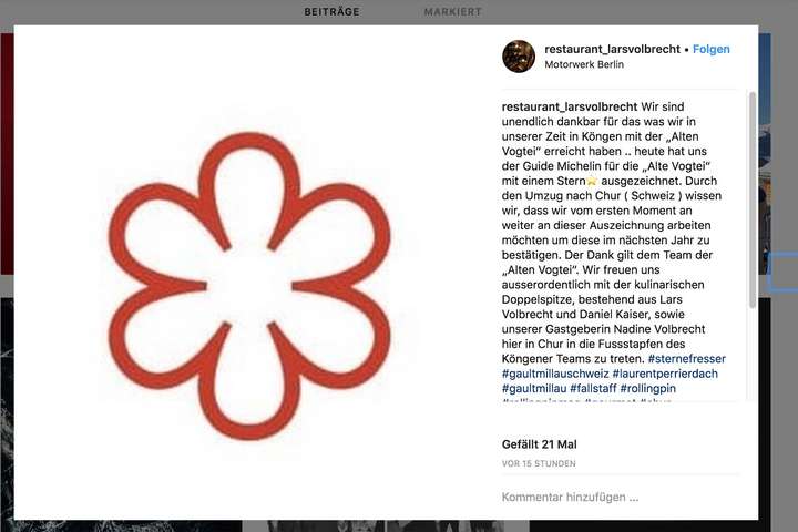 Screenshot des Postings von Lars Volbrecht auf Instagram.