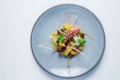 »Ômer«: Oktopus Salat mit Kichererbsen und Fenchel»