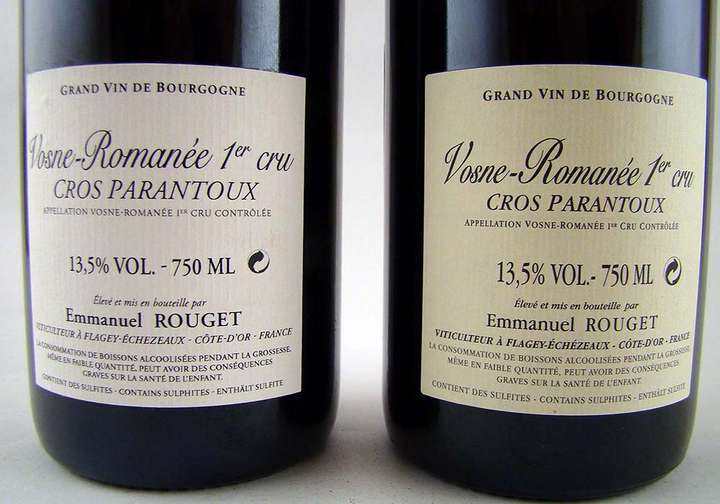 Mit blosem Auge sind diese beiden kaum zu unterscheiden: Links die Fälschung, rechts das Original des Rouge Vosne Romanee (Originalpreis liegt durchschnittlich bei 1.208 Euro).