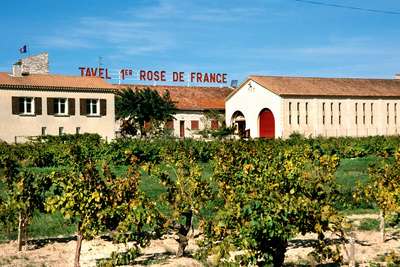 Tavel, vis-à-vis von Châteauneuf am rechten Rhôneufer gelegen, produziert ausschließlich Rosé-Weine.  